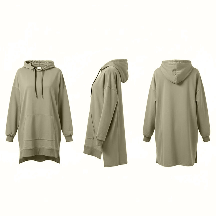 هودی زنانه Layona فریسایز رنگ زیتونی تیره – نمای سهبعدی