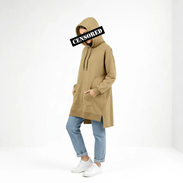 هودی زنانه فریسایز Layona رنگ شتری – تنخور اورسایز