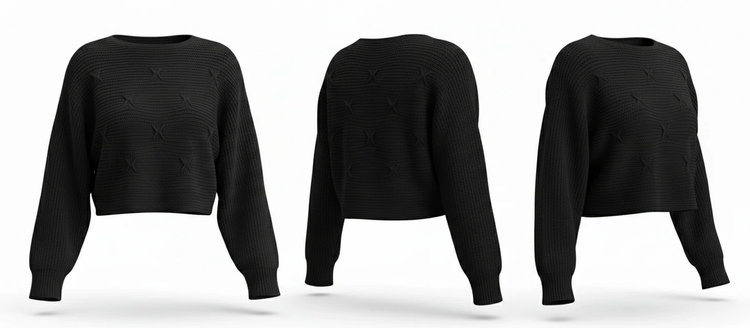 نیمتنه زنانه بافت کنفی مشکی – نمای جلو پشت و نیمرخ