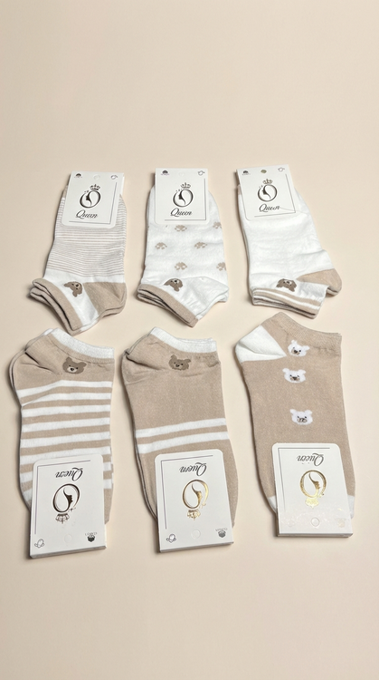 جوراب ساق کوتاه خرسی دخترانه فانتزی در رنگبندی متنوع - کرمی