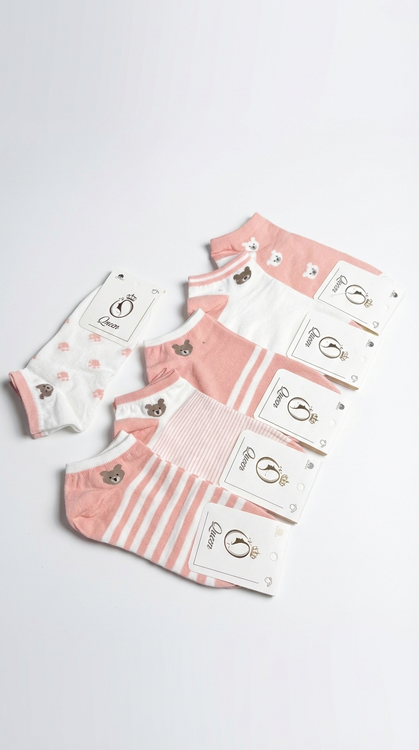 جوراب ساق کوتاه خرسی دخترانه فانتزی در رنگبندی متنوع - صورتی