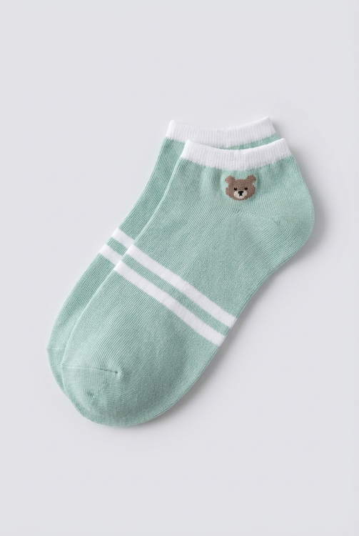 جوراب ساق کوتاه دخترانه طرح خرسی 2 خط با رنگ سبز