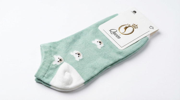 جوراب ساق کوتاه دخترانه طرح خرسی با رنگ سبز