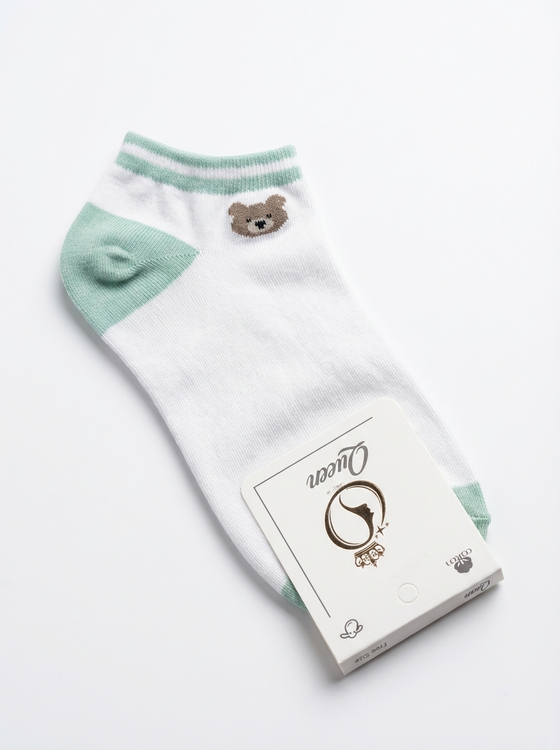 جوراب ساق کوتاه دخترانه طرح خرسی ساده با رنگ سبز