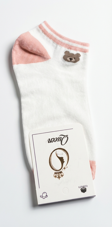 جوراب ساق کوتاه دخترانه طرح خرسی ساده با رنگ صورتی