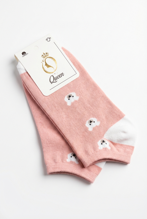 جوراب ساق کوتاه دخترانه طرح خرسی با رنگ صورتی