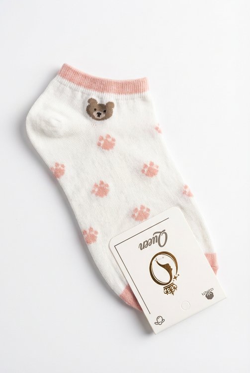 جوراب ساق کوتاه دخترانه طرح خرسی رد پای خرس با رنگ صورتی
